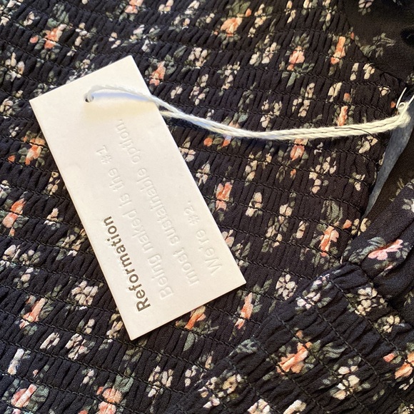 Reformation Pinto Freesia Floral Black Smocked Top 2X - Picture 9 of 13